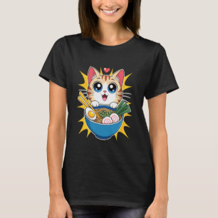 Cat Ramen Time Whimsical Noodle Character Art T-Shirt