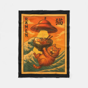 Cat Ramen Ufo Funny Japanese Anime Men Women Teens Fleece Blanket
