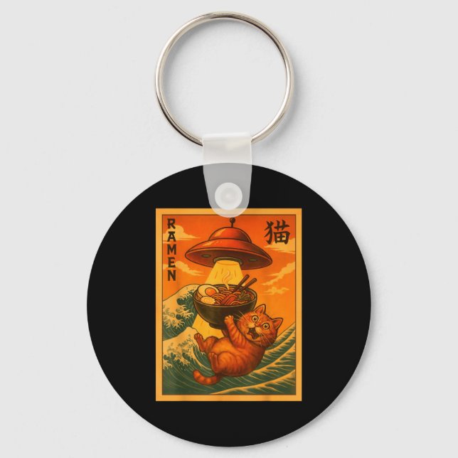 Cat Ramen Ufo Funny Japanese Anime Men Women Teens Key Ring (Front)