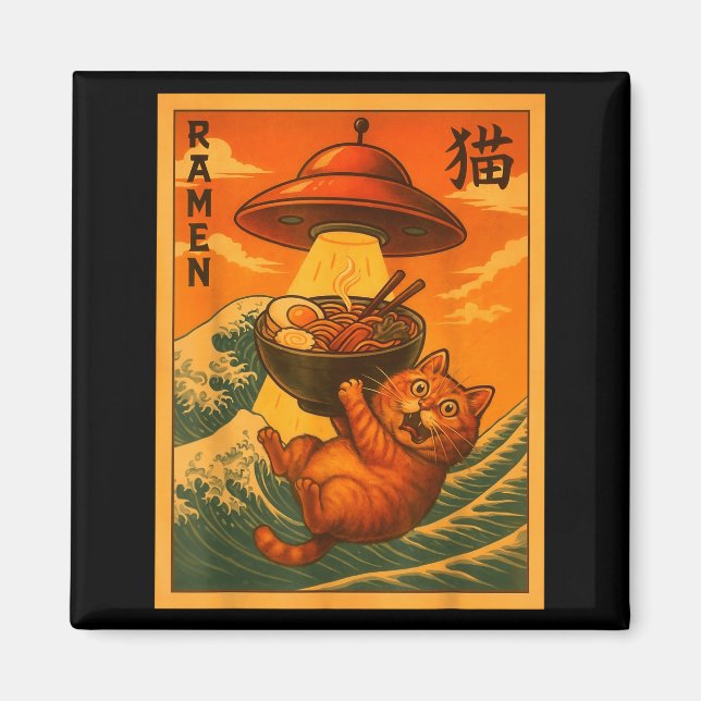 Cat Ramen Ufo Funny Japanese Anime Men Women Teens Magnet (Front)