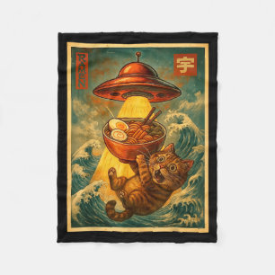Cat Ramen Ufo Funny Men Women Teens Kids Japanese  Fleece Blanket
