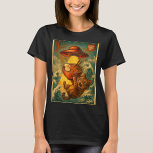 Cat Ramen Ufo Funny Men Women Teens Kids Japanese T-Shirt