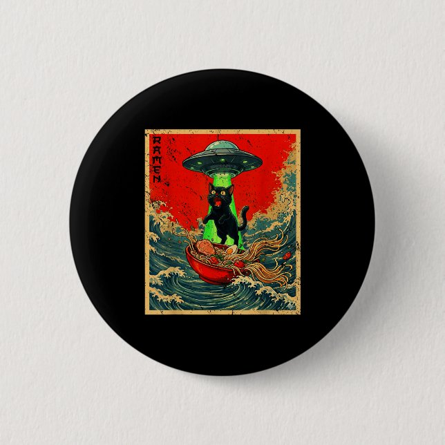 Cat Ramen Ufo Japanese Anime Graphic Tees Men Wome 6 Cm Round Badge (Front)