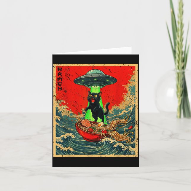 Cat Ramen Ufo Japanese Anime Graphic Tees Men Wome Card (Front)