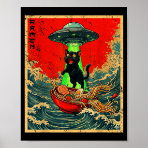 Cat Ramen Ufo Japanese Anime Graphic Tees Men Wome Poster