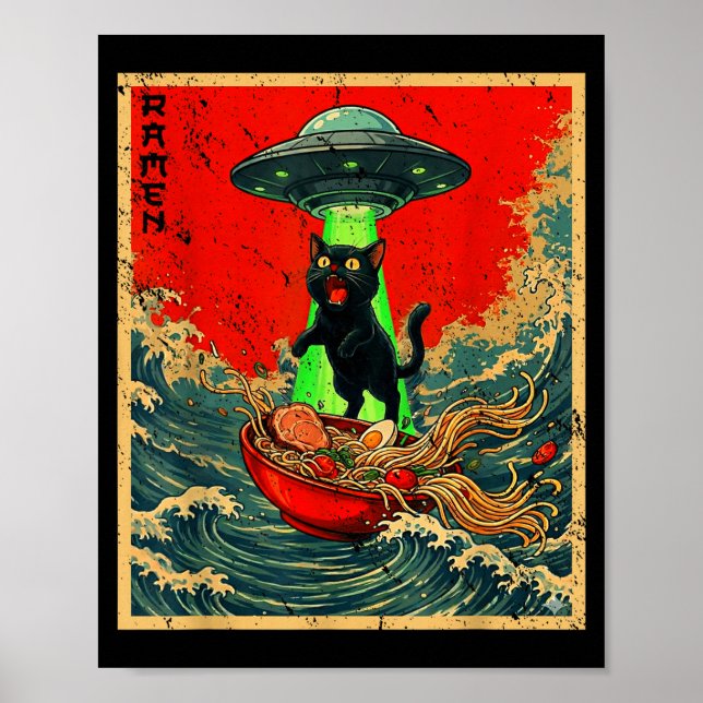 Cat Ramen Ufo Japanese Anime Graphic Tees Men Wome Poster (Front)