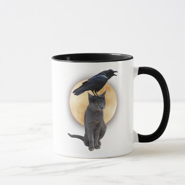 Cat, Raven, Full Moon Halloween Mug (Right)