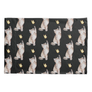 Cat Reaching For Yellow Butterfly on Black Pillowcase