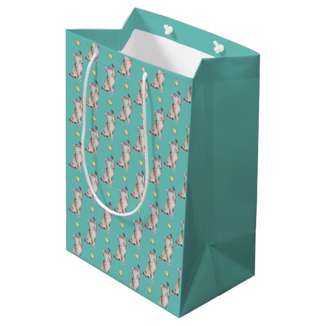 Cat Reaching For Yellow Butterfly on Light Teal Medium Gift Bag (Back Angled)