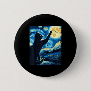 Cat Reaching Moon Starry Night Funny Kitten Men Wo 6 Cm Round Badge
