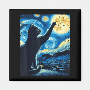 Cat Reaching Moon Starry Night Funny Kitten Men Wo Magnet