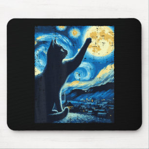 Cat Reaching Moon Starry Night Funny Kitten Men Wo Mouse Pad