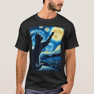 Cat Reaching Moon Starry Night Funny Kitten Men Wo T-Shirt