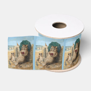 Cat Reading a Book by Louis Wain Grosgrain Ribbon