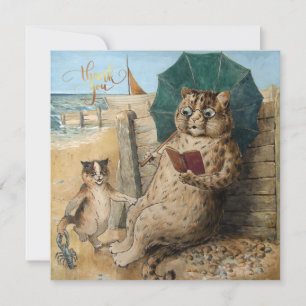 Cat Reading a Book by Louis Wain    Thank You Card
