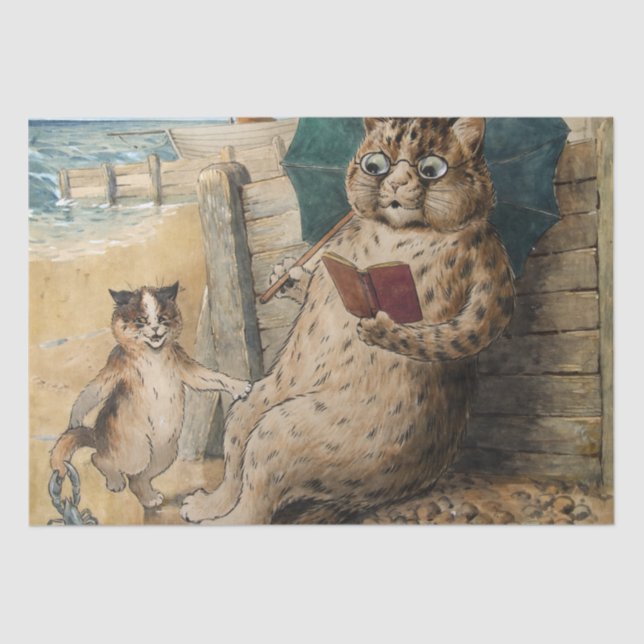 Cat Reading a Book by Louis Wain    Tissue Paper (Front)