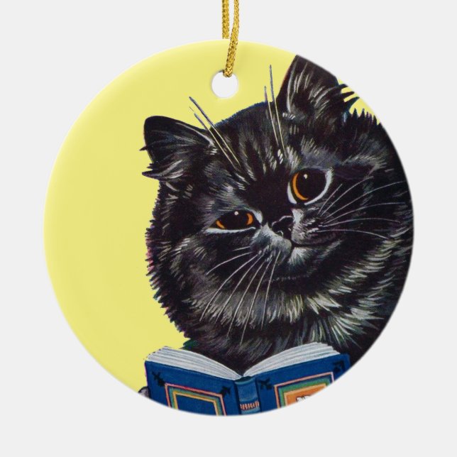 Cat Reading a Book, Louis Wain Ceramic Ornament (Front)