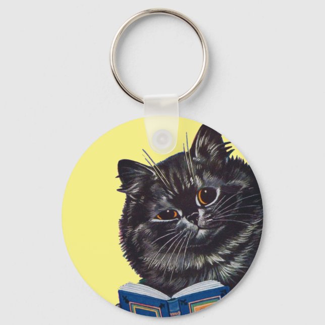 Cat Reading a Book, Louis Wain Key Ring (Front)