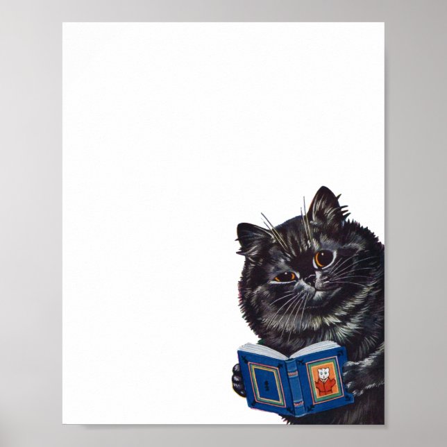 Cat Reading a Book, Louis Wain Poster (Front)