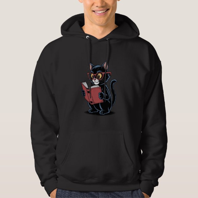 Cat Reading a Book Nerd Kitty Bookworm Hoodie (Front)