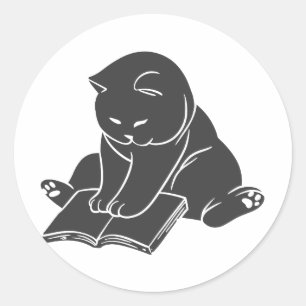 Cat reading a book silhouette - Choose backg colou Classic Round Sticker