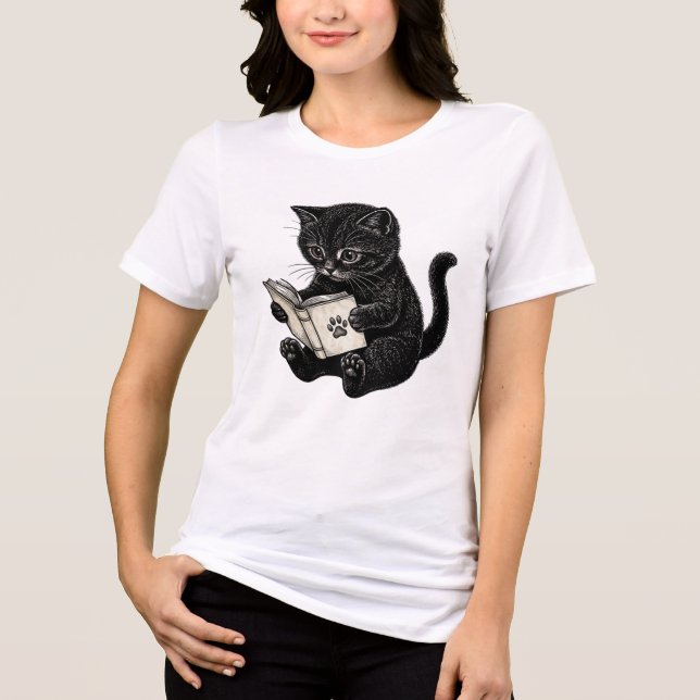 Cat reading a book Tri-Blend shirt (Front)