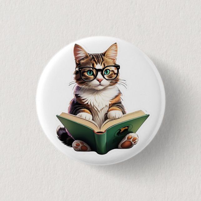 Cat Reading Book  3 Cm Round Badge (Front)