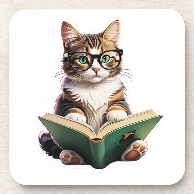 Cat Reading Book  Coaster (Front)
