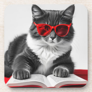 Cat Reading Book Coaster