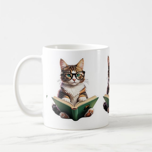 Cat Reading Book  Coffee Mug (Left)
