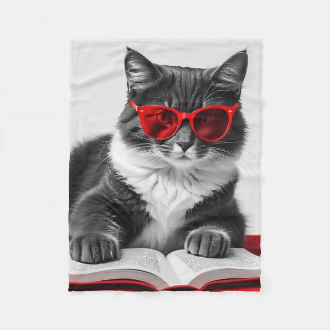 Cat Reading Book Fleece Blanket (Front)