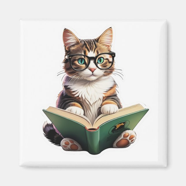 Cat Reading Book  Magnet (Front)