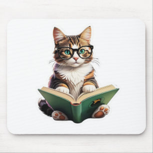 Cat Reading Book Mouse Pad
