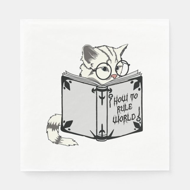Cat Reading Book  Napkin (Front)