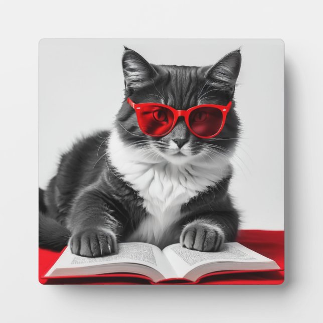 Cat Reading Book Plaque (Front)