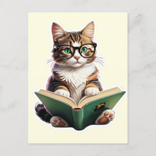 Cat Reading Book  Postcard