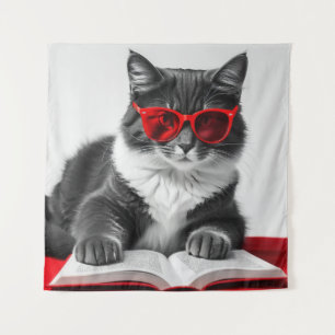 Cat Reading Book Tapestry