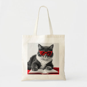 Cat Reading Book Tote Bag