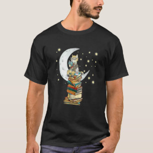 Cat Reading Books Drinking Coffee Moonlight Bookwo T-Shirt