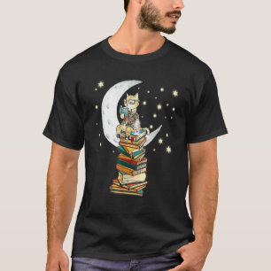 Cat Reading Books Drinking Coffee Moonlight Bookwo T-Shirt