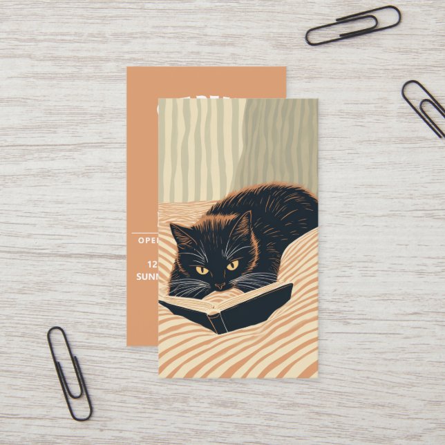 cat reading in bed business card (Front/Back In Situ)