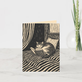 cat reading in bed card