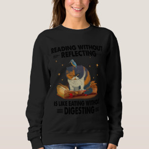 Cat reading without reflecting grumpy book sweatshirt