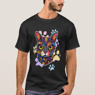 Cat Realistic Watercolor Cute Cat Paint Colourful T-Shirt