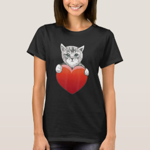 Cat Red Heart Love Animal Love T-Shirt