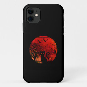 CAT RED MOON NIGHT BLACK CATS LOVER iPhone 11 CASE