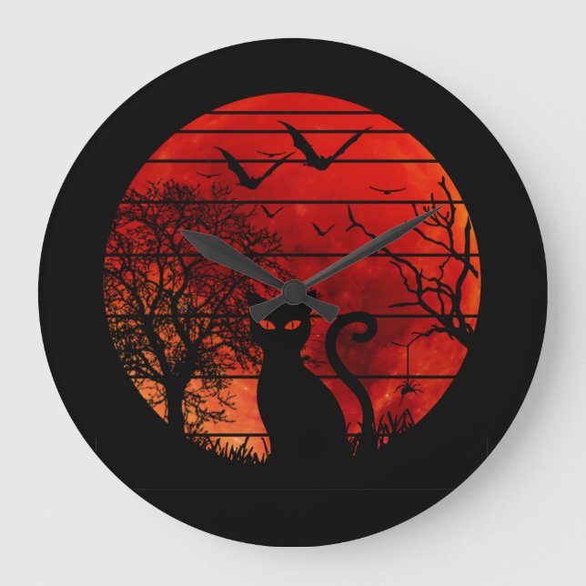 CAT RED MOON NIGHT BLACK CATS LOVER LARGE CLOCK (Front)