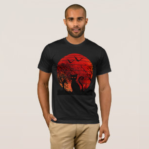 CAT RED MOON NIGHT BLACK CATS LOVER T-Shirt