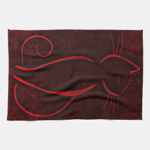 Cat red silhouette tea towel