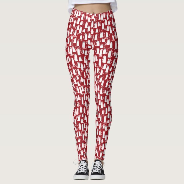 Cat Red White Leggings (Front)